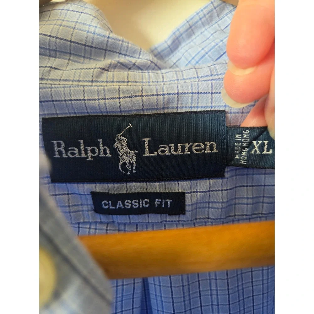 Ralph Lauren Mens XL Classic Fit Blue Plaid Short Sleeve Button Down 100% Cotton